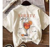 Shein Camiseta de manga corta casual de cuello redondo para mujer de talla grande con estética retro "Aperol Spritz siempre es la respuesta" para el verano