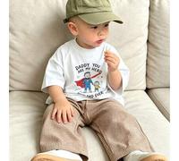 Shein Camiseta de manga corta casual de verano para bebé niño, camiseta con cuello redondo y estampado "Papá es mi héroe", adecuada para recién nacidos y ni