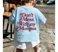 Shein Camiseta de manga corta casual de verano para bebé niño, con estampado de eslogan "No te metas con mi mamá", cuello redondo, adecuada para recién naci