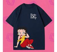 Shein Camiseta de manga corta casual de verano para mujer con estampado retro de dibujos animados en pose sentada, una fusión del dulce y fresco estilo e-gi