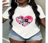 Shein Camiseta de manga corta casual para mujer con estampado de collage de corazón rosa, inspirada en "Los miércoles usamos rosa" para celebraciones divert