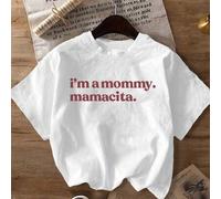 Shein Camiseta de manga corta casual para mujer con estampado "Soy mamá. Mamacita" en color burdeos, ligera y con estilo de mamá, adecuada para vacaciones,
