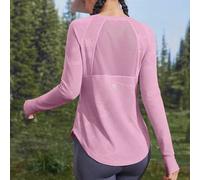 Shein Camiseta de manga corta con abertura para el pulgar, de secado rápido y transpirable, con malla y empalme, para yoga, pilates, fitness, running y entr