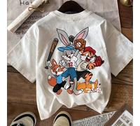 Shein Camiseta de manga corta con caída en los hombros y estampado animal, de algodón, adecuada para el verano, con estilo retro de los 90 para niñas preado
