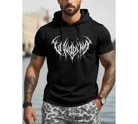 Shein Camiseta de manga corta con capucha y cordón para hombres, nueva para el verano, con estampado, ajuste regular, holgada y casual, adecuada para fitnes