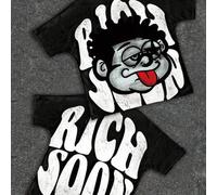 Shein Camiseta de manga corta con cuello redondo para adolescentes, estilo casual y clásico, con estampado de personaje de dibujos animados y texto "Rich So