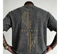 Shein Camiseta de manga corta con cuello redondo para hombre, versátil y de moda para el verano, con estampado de línea de equilibrio corazón-cerebro y esta