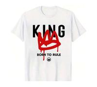 Shein Camiseta de manga corta con cuello redondo unisex 100 % algodón para hombre con gráfico "KING BORN TO RULE" - Camisetas básicas para verano, donde las