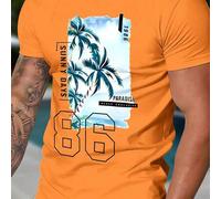 Shein Camiseta de manga corta con cuello redondo y diseño de patrón de coco estilo vacaciones para hombre, top de manga corta casual y versátil para hombre