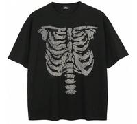 Shein Camiseta de manga corta con cuello redondo y estampado de calavera y esqueleto, casual y versátil para el verano