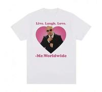 Shein Camiseta de manga corta con cuello redondo y estampado de Live Laugh Love Mr. Worldwide Pitbull Haikyuu para hombre 33497