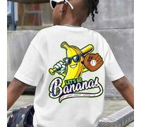 Shein Camiseta de manga corta con cuello redondo y estampado de plátano de dibujos animados para niños, suelta y cómoda, respirable, opción de verano eterno