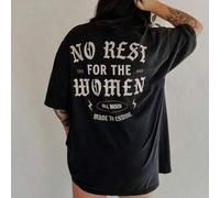 Shein Camiseta de manga corta con cuello redondo y estampado del lema "No Rest For The Women" para mujer talla grande