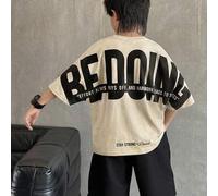 Shein Camiseta de manga corta con cuello redondo y estampado gráfico de letra grande, estilo coreano holgado, para niño preadolescente, adecuada para ir al