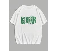 Shein Camiseta de manga corta con cuello redondo y estampado "Let the Air" para hombre, cómoda, transpirable, estilo deportivo y de ocio, 100 % algodón, par