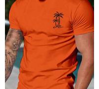 Shein Camiseta de manga corta con cuello redondo y gráfico de árbol de coco clásico para hombres, estilo de vacaciones de verano, top de manga corta para va