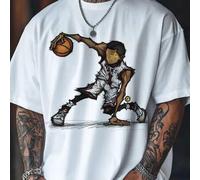Shein Camiseta de manga corta con cuello redondo y gráfico de jugador de baloncesto para hombres | Diseño exquisito | Esencial de verano | Fácil de combinar