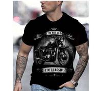 Shein Camiseta de manga corta con cuello redondo y gráfico de motocicleta vintage digital 3D para hombres, Ya no soy joven, soy clásico, 100% poliéster, top