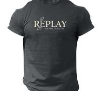 Shein Camiseta de manga corta con diseño impreso para hombres de Replay New York, adecuada para la temporada de primavera/verano