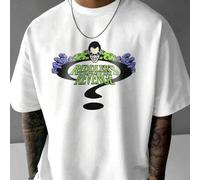 Shein Camiseta de manga corta con estampado de dibujo animado del Acertijo (Riddler) en colaboración con Warner Bros, de uso casual para el verano para homb