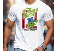 Shein Camiseta de manga corta con estampado de extraterrestre de Pizza Planet para hombre, cuello redondo, 220 g/m², algodón puro, manga corta de verano (1