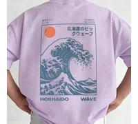 Shein Camiseta de manga corta con estampado de "La gran ola de Kanagawa" de Katsushika Hokusai, estilo ukiyo-e para niños, estilo callejero japonés casual p