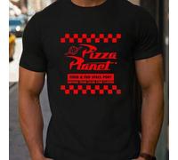 Shein Camiseta de manga corta con estampado de Pizza Planet para hombre, ideal para San Valentín, 1 pieza, cuello redondo, informal, de algodón puro grueso
