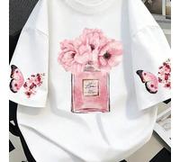 Shein Camiseta de manga corta con estampado floral & mariposa para mujer de talla grande, verano