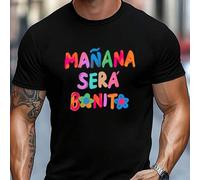 Shein Camiseta de manga corta con estampado "MANANA SERA BONITO" para hombre. Camiseta informal de algodón puro de 220 g/m² con cuello redondo (1 unidad).