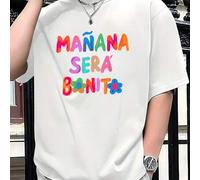 Shein Camiseta de manga corta con estampado MANANA SERA BONITO para hombre. Camiseta informal de algodón puro de manga corta y cuello redondo para hombre, 2