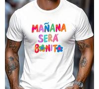 Shein Camiseta de manga corta con estampado "MANANA SERA BONITO" para hombre. Camiseta informal de algodón puro de 220 g/m² con cuello redondo (1 unidad).