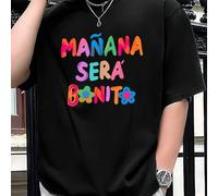 Shein Camiseta de manga corta con estampado MANANA SERA BONITO para hombre. Camiseta informal de algodón puro de manga corta y cuello redondo para hombre, 2