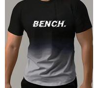 Shein Camiseta de manga corta con gráfico de letra BENCH y efecto degradado para hombre, para deportes al aire libre, casual diario, correr, baloncesto, fút