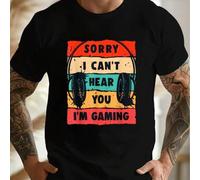 Shein Camiseta de manga corta con motivo gaming: Lo siento, no te oigo, estoy jugando, camiseta de cuello redondo para hombre, 220 g/m², para verano, de pur