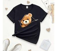 Shein Camiseta de manga corta con patrón de oso de dibujos animados con estilo casual para niña preadolescente - se vende por separado para atuendos combina