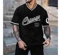 Shein Camiseta de manga corta con rayas y estampado de la letra Chicago para hombres de talla grande, para salir y volver a la escuela