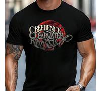 Shein Camiseta de manga corta Creedence Clearwater Revival para hombre, algodón puro de 220 g/m², cuello redondo y manga corta (1 unidad)