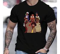 Shein Camiseta de manga corta de algodón puro de verano de 220 g/m² con cuello redondo y estampado de dibujos animados "Family Matters" (1 unidad)