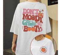 Shein Camiseta de manga corta de cuello redondo casual con estampado de eslogan "No seas de mal humor, crece tu trasero", camiseta divertida de gimnasio par