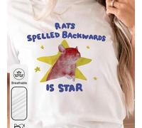 Shein Camiseta de manga corta de cuello redondo con estampado divertido "El ratón es una estrella" para mujer, camiseta blanca con gráfico animal interesant