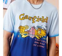 Shein Camiseta de manga corta de cuello redondo con letras, gráficos de dibujos animados y efecto degradado para hombres en verano
