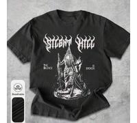 Shein Camiseta de manga corta de cuello redondo para mujer, talla grande, de verano, con estampado retro de Silent Hill, casual, sencilla, holgada, para uso
