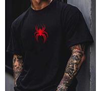 Shein Camiseta de manga corta de estilo casual de calle con estampado de araña, de talla grande para hombre