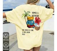 Shein Camiseta de manga corta de punto amarillo linda para mujer con gráfico de rana 'Vamos A Disfrutar', top casual de cuello redondo para atuendos de prim