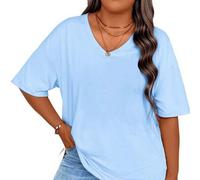 Shein Camiseta de manga corta de talla grande de un solo color, camiseta informal de cuello en V para verano, ropa de talla grande para mujer, camisetas grá