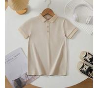 Shein Camiseta de manga corta de unicolor para niños preadolescentes, ropa infantil de moda casual, camisa polo ligera, camisa polo estilo escolar esencial