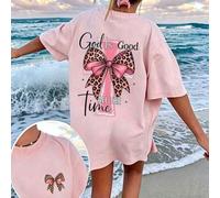 Shein Camiseta de manga corta de verano ligera con estampado de cruz pintado a mano, camiseta cristiana religiosa "Dios siempre es misericordioso", nueva ca