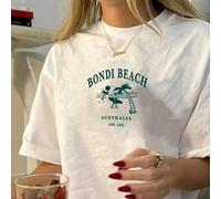 Shein Camiseta de manga corta de verano para mujer con estampado casual y sencillo de la playa Bondi de Australia, tops casuales de uso diario y estilo call