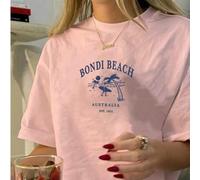 Shein Camiseta de manga corta de verano para mujer con estampado casual y sencillo de la playa Bondi de Australia, tops casuales de uso diario y estilo call