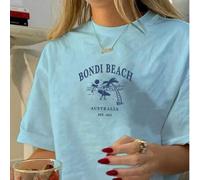 Shein Camiseta de manga corta de verano para mujer con estampado casual y sencillo de la playa Bondi de Australia, tops casuales de uso diario y estilo call
